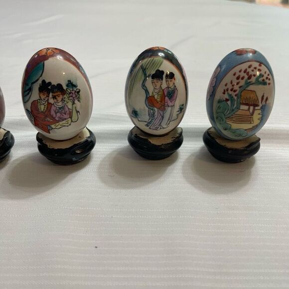 Lot Of 5 Vintage Ceramic Hand Painted Asian Japanese Eggs - Picture 3 of 7